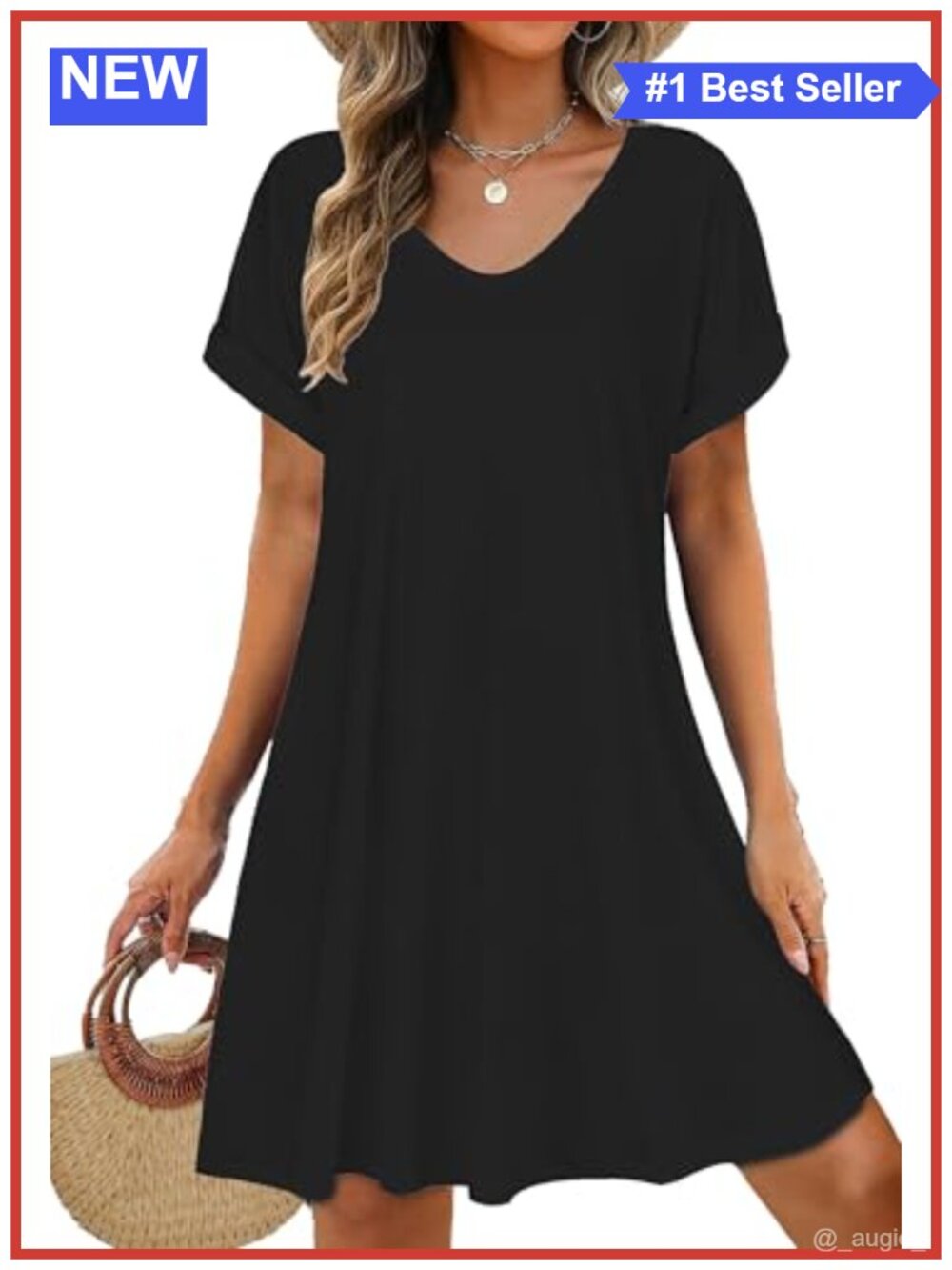 Summer Sundress with Pockets V-Neck Short Sleeve A-Line Knee Length Casual